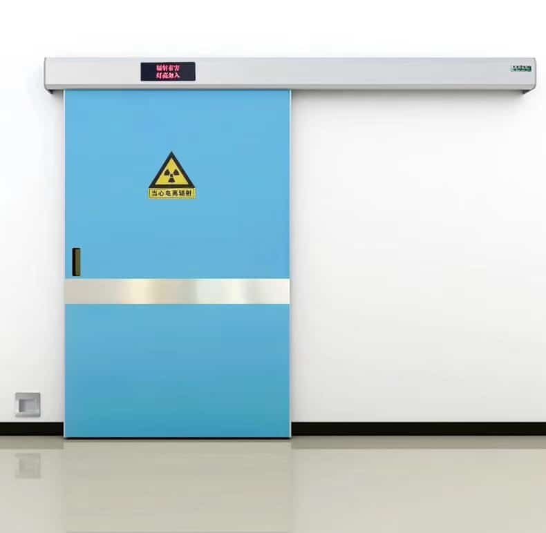 OSIDEK automatic radiation protection lead sliding door, engineered as a heavy-duty architectural component for hospital X-ray and CT rooms.